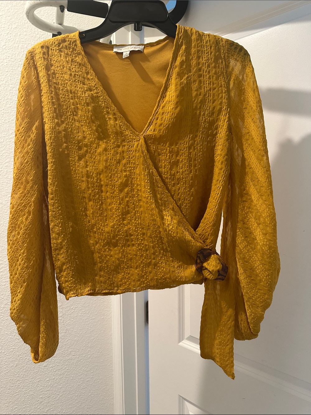Textured Wrap Blouse with Side Knot in Mustard